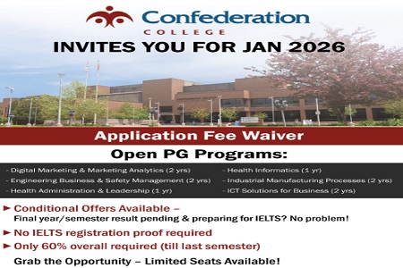 Confederation College - Jan26 Intake Open | PG Programs | Fee Waiver + Conditional Offers!